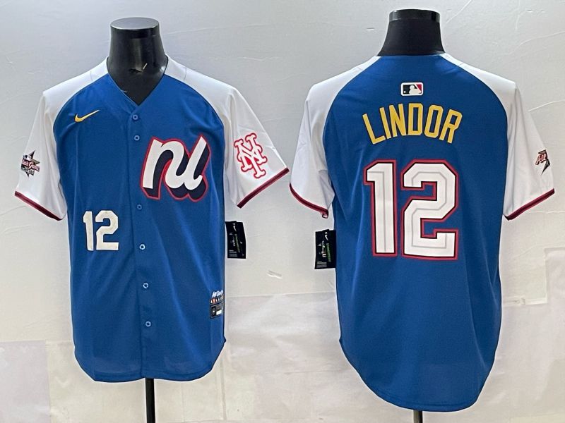 Men New York Mets #12 Lindor Blue white All star 2025 Nike MLB Jersey style 03